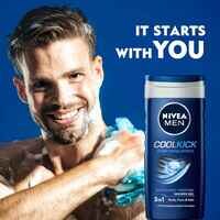 NIVEA MEN 3in1 Shower Gel Body Wash Cool Kick 24h Fresh Effect Masculine Scent 250ml