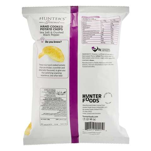 Hunters Gourmet Sea Salt And Crushed Black Pepper Hand Cooked Potato Chips 125g