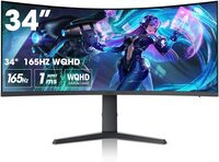 Koorui 21:9 WQHD 3440 * 1440 4K HDR 400 34 Inch 1800R Curved Gaming Monitor, 165Hz Mprt 1MS (AMD Freesync Premium Nvidia G-Sync) HDMI DP 90% DCI-P3 OSD Roker Computer Gamer Monitors