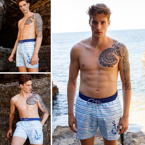 Anemoss Waves Mens Swim Trunk Swimming and Beach Shorts For Men with Elastic Drawstring Waistband Soft Mesh Lining and Pockets Standard Fit and