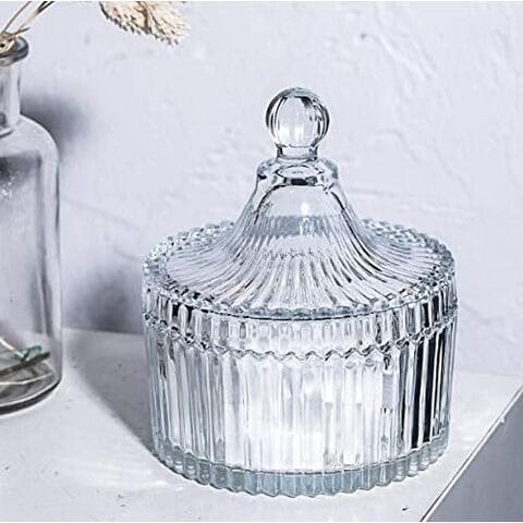 Alsaqer 300ml/10oz Tent Shaped Crystal Glass Candy Dish with Lid Candy Box Sugar Bowl Jar Biscuit Barrel Candy Buffet Storage Container for Home Office Desk Decor