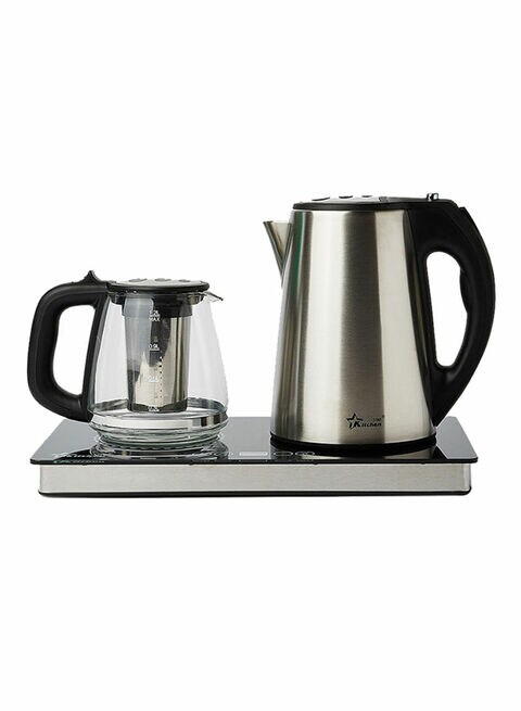 Kitchen-Star Electric Kettle With Tea Pot 9009-Black Silver/Black/Clear