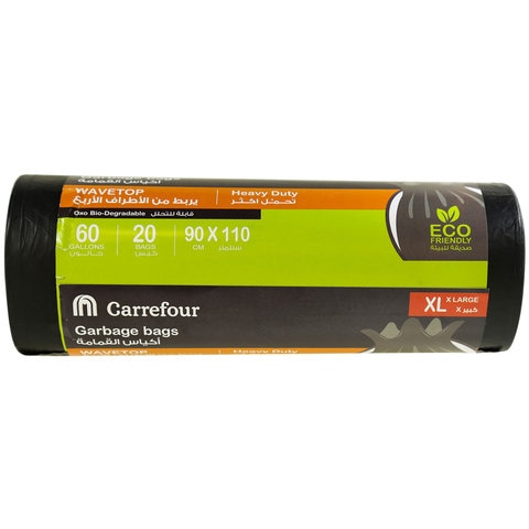 Carrefour 60 Gallon Wavetop Oxo Bio-Degradable Black Extra Large 20 Garbage Bags