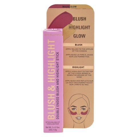 Revolution Blush And Highlight Double-Ended Stick Mauve Glow 4.3g