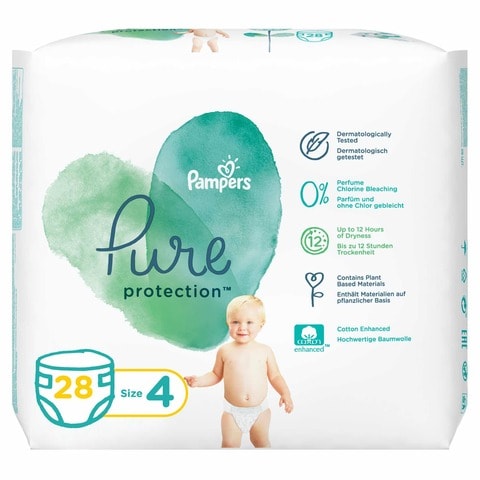 Pampers Pure Protection Dermatologically Tested Diapers Size 4 (9-14kg) 28 Diapers