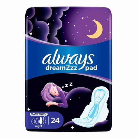 Always Maxi Thick Night Sanitary Pads With Wings White 24 Pads