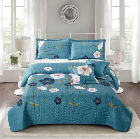 6 Piece Printed Compressed Comforter/Quilt/Bedspread Set King Size ( Comforter + Fitted Sheet + 2 Small Pillow Cases + 2 Large Pillow Cases) Cloud Burst