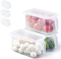 SKY-TOUCH 3PCS Refrigerator Organizer, Stackable Plastic Kitchen Food Storage Containers with Lids and Handles for Fruits and Vegetables, Freezer Safe Food Storage Boxes, Transparent