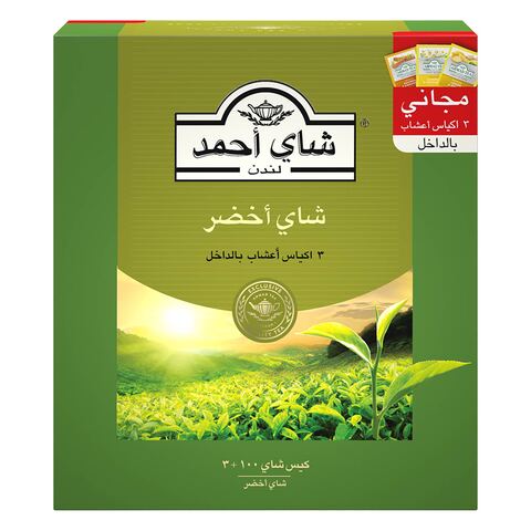 Buy Ahmad Tea - Green Tea - 100 Tagged + 3 Herbal Tea Bags Free in Saudi Arabia