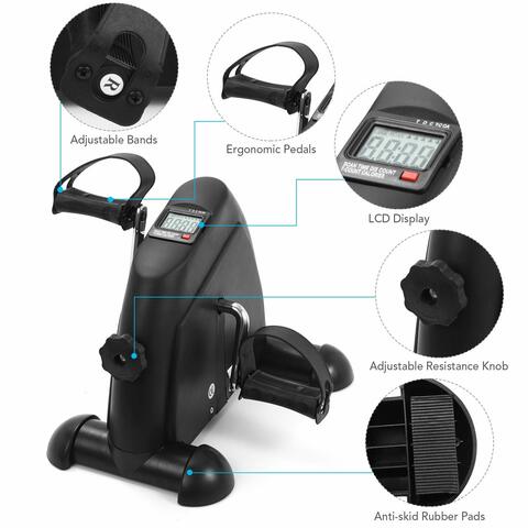 COOLBABY mini exercise bike,resistance adjustable indoor cycling pedal, LED display, suitable for home office fitness