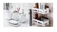 Aiwanto -  2 Pcs Bathroom shelf And Plastic Bathroom Accessories Set (Tumbler, Liquid Soap/Shampoo Dispenser,Toothbrush Holder and 1 Soap Dish- White)