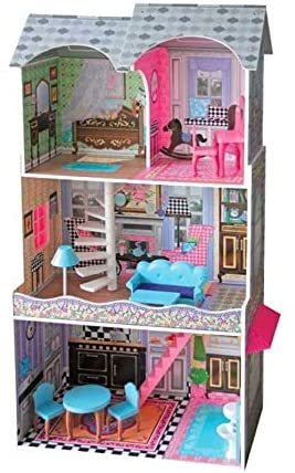Rainbow Toys - Wooden DollHouse Kit DIY Toy Realistic 3D with Furnitures Birthday Gift For Girl (E)