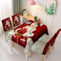 Deals for Less - High quality christmas table linen cloth with 4 chair covers, Santa claus design red color