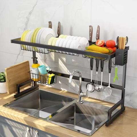 Kitchen Supplies Storage Counter Organizer Utensils Holder Stainless Steel Display- Kitchen Space Save Stainless Steel Kitchen Shelf Organizer Dishes Drying Rack Over Sink Drain Rack Kitchen (black)