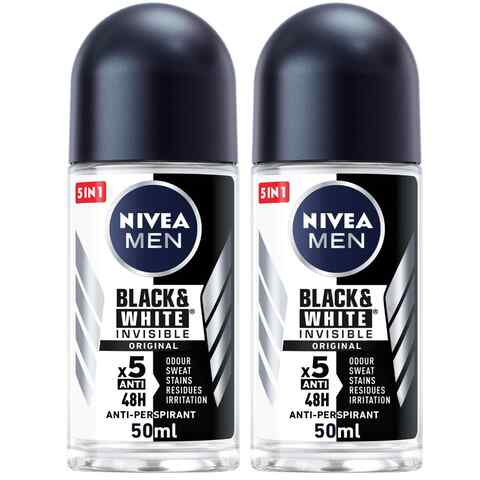 Buy NIVEA MEN Antiperspirant Roll-on for Men Black  White Invisible Original 50ml Pack of 2 in UAE