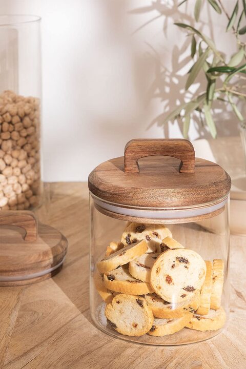 High Borosilicate Glass Acacia Wood Lid Glass Jar Food Airtight