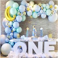 Baby Blue Pastel Macaron Balloon Garland Kit Blue Mint Green Balloons &ndash; Gold Moon and Stars Baby Shower Balloons Boy &ndash; Twinkle Twinkle Little Star Baby Shower Decorations Birthday Party (139pcs)