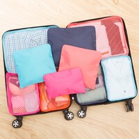 Generic-6pcs/set Lightweight Luggage Travel Bags Men and Women Packing Cubes Organizer Compression Pouches  Fashion Double Zipper Waterproof Polyester Bag Suitcase （pink）