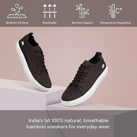 FLATHEADS Bamboo Sneakers for Men &amp; Boys (India&#39;s First 100% Natural Bamboo Shoes)   Ultra-Lightweight, Comfortable &amp; Breathable Casual Shoes (Treebark, 6 UK, UK 6)