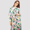 KIDWALA Size XL, Women&#39;S Long Dress, Floral Print With Front Tie Knot, Long Sleeves, Closed Neck, White Pink &amp; Green &amp; Yellow Vintage Dress