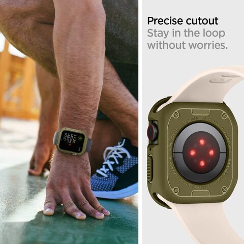 Spigen Rugged Armor Protector designed for Apple Watch Case Series 8/7 (45mm) and Series SE2/6/SE/5/4 (44mm) - Olive Green