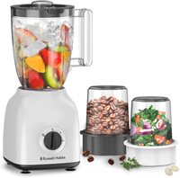 Russell Hobbs 400W, 3 In 1 Blender, Grinder &amp; Multi Chopper Mill, 1.5L Smoothie Maker, Multifunction High Speed Mixer Grinder For Coffee Beans, Spices &amp; Nuts, 2 Speeds &amp; Pulse Function, White, Bwm102