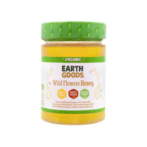 Earth Goods Organic Wild Flower Honey 100% raw Unflitered Pesicide free 400g