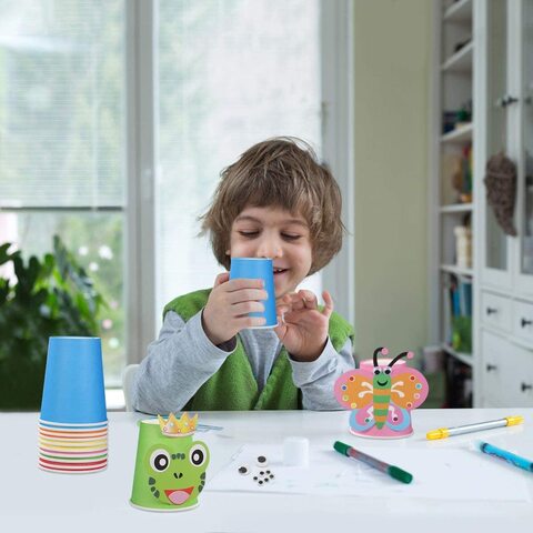 Mocare Crafts Paper Cups Art Kit Kids Crafts Art Toys DIY Crafts Toys For Kids Children 12Pcs Paper Cup And 12Pcs Stickers