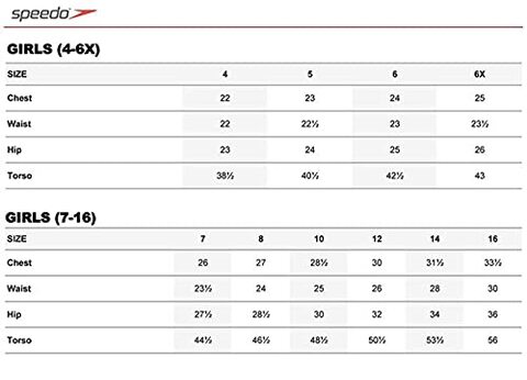 Speedo girl swimsuit store size chart