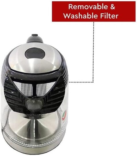 Nobel 1.7 Litre Kettles Glass With LED Light Stainless Steel Heating Element With 3 Step Safety Protection, Stain Resistant Boiling Dry Protection, NK170GK Silver 1 Year Warranty