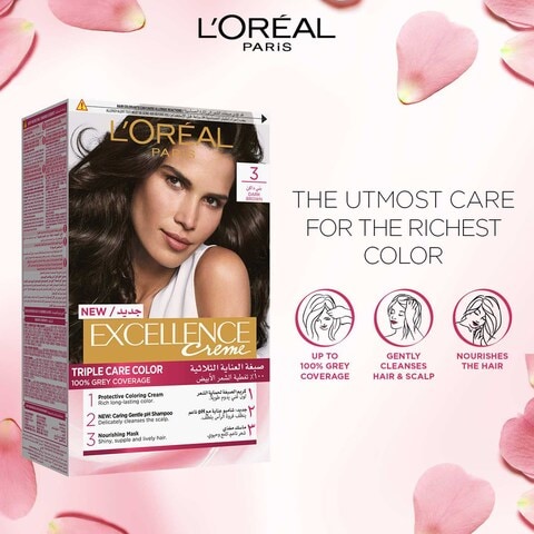 L&#39;Oreal Paris Excellence Creme Triple Care Permanent Hair Colour 3 Dark Brown