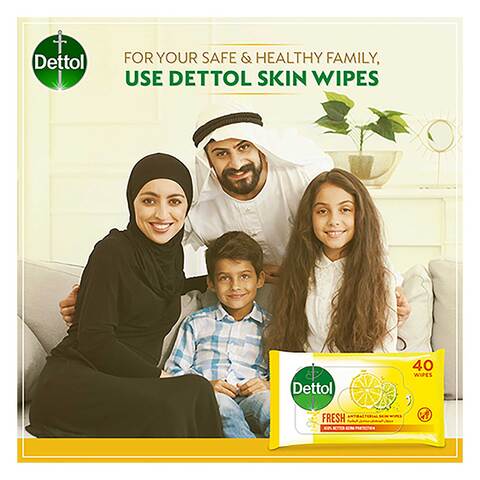 Dettol Fresh Antibacterial Skin Wipes , Pack of 40 Water Wipes
