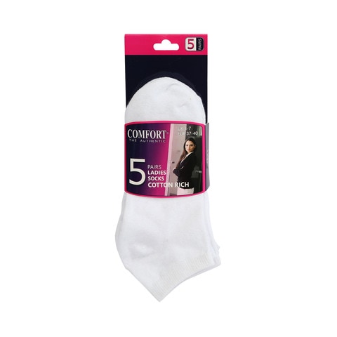 Comfort Ladies Socks 5Pairs 37-40 White