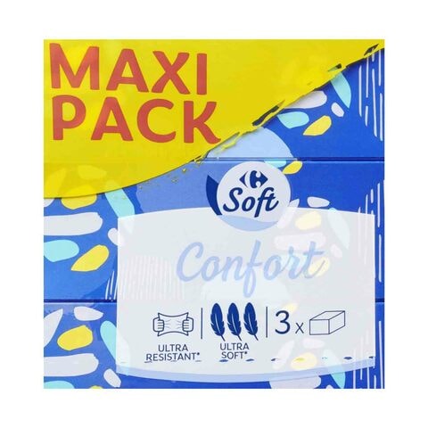 Carrefour Soft Comfort 3 Ply Facial Tissue White 110 Sheets Pack of 3
