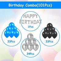 Party Time 101-Pieces Blue &amp; Silver Happy Birthday Decoration Set with Foil Balloon Banner &amp; Latex Balloons For Prince Boys Adult Husband Boy Friend 21st 30th 40th 50th 1st Birthday Party Decoration