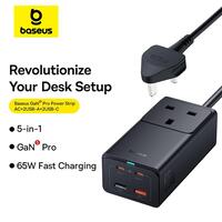 Baseus 65W PD GaN5 Pro Fast Wall Charger Power Strip, 4-Ports 2USB-C + 2USB Charging Extension Cord With 5ft AC Cable For Steam Deck, MacBook  iPad, USB C Laptop, iPhone 15/14/13/12, Samsung Etc Black