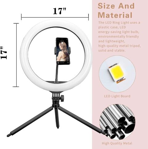 Generic 13&#39;&#39; Selfie Ring Light With Tripod Stand &amp; Cell Phone Holder For Live Stream/Makeup, Dimmable Desk Makeup Ring Light For TikTok/Youtube/Video/Photography Compatible For iPhone And Android