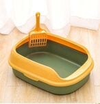 Buy AL THEQA Open Top Cat Litter Box With Shovel Semi-Closed Green/Yellow 47cm in UAE