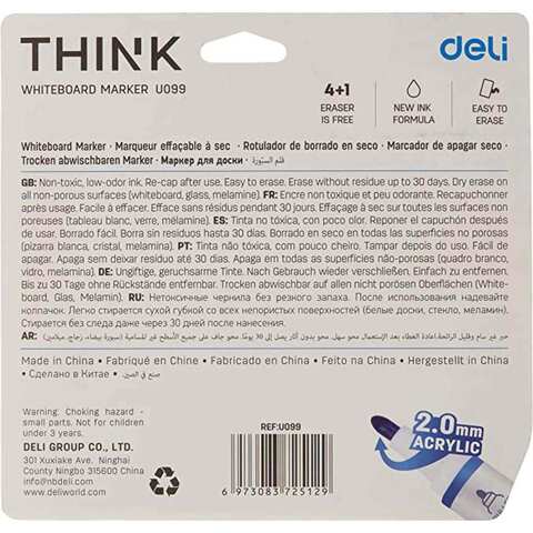 Buy Deli Think White Board Marker Set with Magnetic Eraser 5 PCS