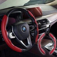 New Carbon Fiber Steering Pattern Wheel Cover for Women&amp;Man, Safe and Non-Slip Car Accessory Protector Wheel Cover Universal Automobile Interior Accessories Sport Red