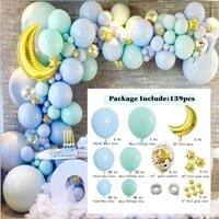 Baby Blue Pastel Macaron Balloon Garland Kit Blue Mint Green Balloons &ndash; Gold Moon and Stars Baby Shower Balloons Boy &ndash; Twinkle Twinkle Little Star Baby Shower Decorations Birthday Party (139pcs)