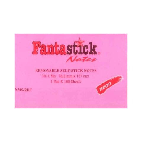 Fantastick Neon Sticky Notes N305-RDF Fluorescent Pink 3x5inch 100 PCS