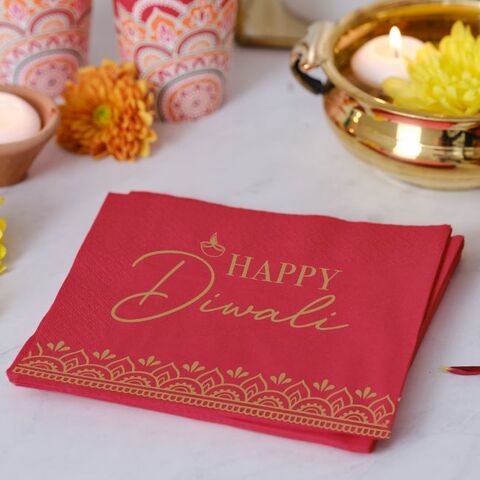 Gold and Red Happy Diwali Napkins