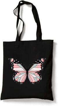 Reusable Eco-Friendly Black Cotton Canvas Tote Bag Shoulder Bag Butterfly
