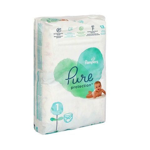 Buy Pampers Pure Protection Dermatologically Tested Diapers Size 1 (2-5kg)  50 Diapers Online - Shop Baby Products on Carrefour UAE