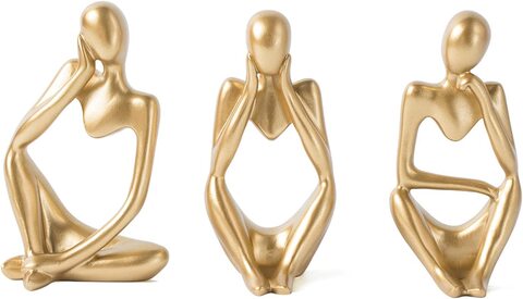LINGWEI Abstract Thinker Statue and Sculptures Desk Statue Desktop Thinker Statue Home Decor Thinker Statue Statues Desktop Decorative Figurines Gold 3-Pieces Set