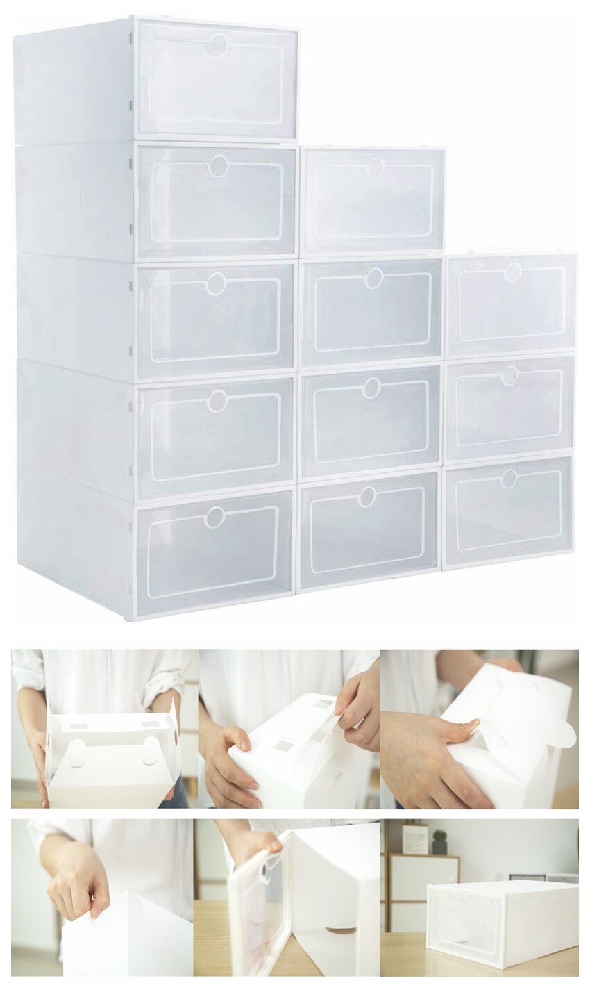 shoe box storage box on Buy Stackable Shoe Boxes Plastic Clear Shoe Storage Need To Assemble Yourself 34 25 18cm 6 Pack White Online Shop Home Garden On Carrefour Uae