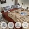 LUNA HOME Premium Queen/Double size 6 pieces Constructor Design with 2 Print Pillow Covers, Plain Beige and Brown color.