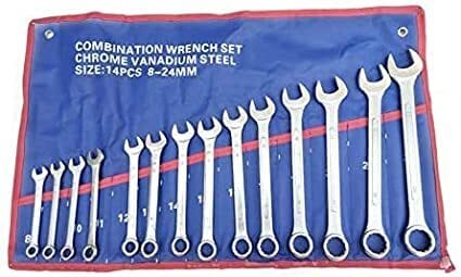 ABBASALI 14 Pieces Combination Spanner Set 8mm-24mm, Metric Combination Wrench Set, Reversible Ratchet Set Tool Kit with Storage Bag For Vehicle Automobile Motorcycle Auto Car Repair Tools