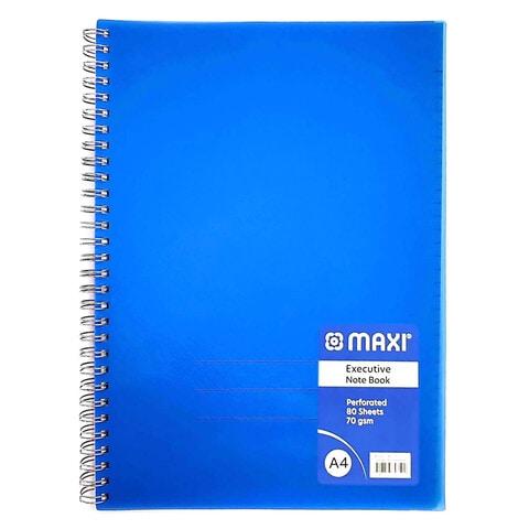 Maxi A4 Spiral Bound Hard Cover Executive Notebook 80 Sheets Blue
